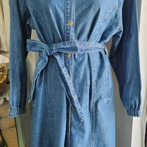 [BUNJANG] Denim Long Sleeve Maxi Dress (Size 66~) / [새상품]데님 긴팔 롱원피스(66~)