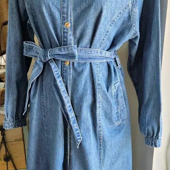 [BUNJANG] Denim Long Sleeve Maxi Dress (Size 66~) / [새상품]데님 긴팔 롱원피스(66~)