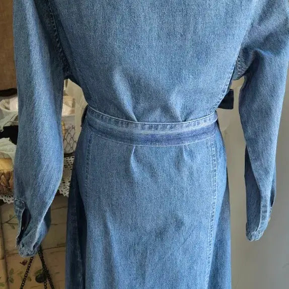 [BUNJANG] Denim Long Sleeve Maxi Dress (Size 66~) / [새상품]데님 긴팔 롱원피스(66~)