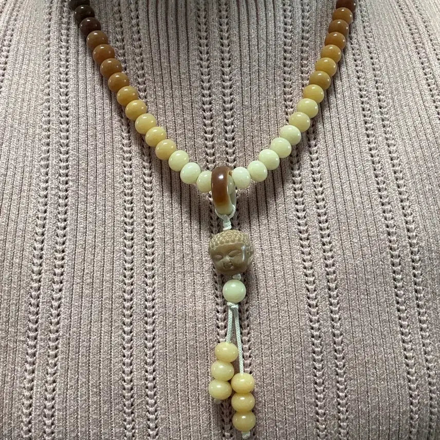 [BUNJANG] Natural Barley Root Maitreya Buddha Pendant Necklace &amp; Prayer Beads / 천연보리근 미륵 부처님 펜던트 목걸이,염주(새상품)(전체 모두 보리근*