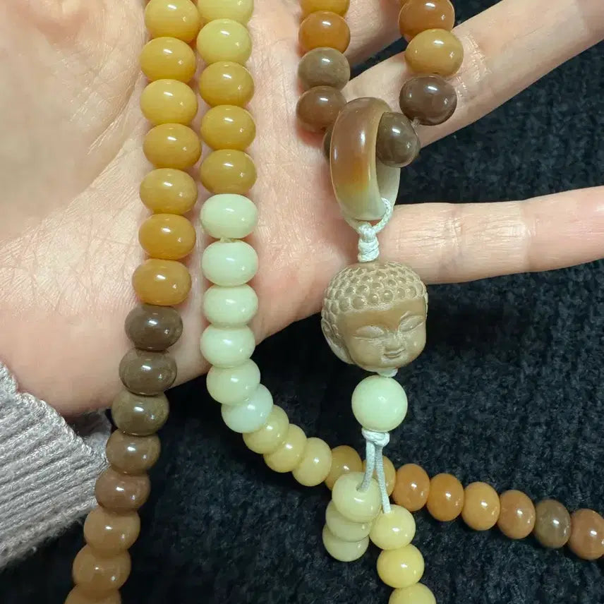 [BUNJANG] Natural Barley Root Maitreya Buddha Pendant Necklace &amp; Prayer Beads / 천연보리근 미륵 부처님 펜던트 목걸이,염주(새상품)(전체 모두 보리근*