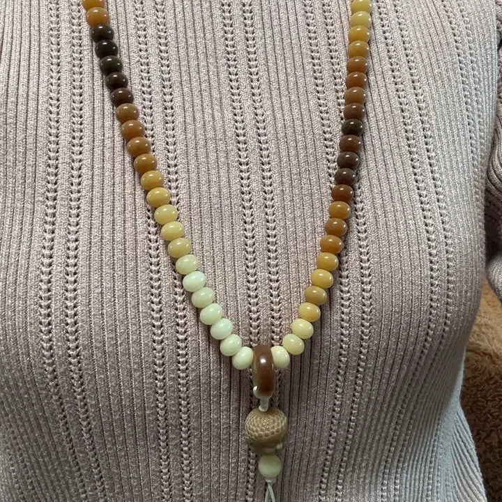 [BUNJANG] Natural Barley Root Maitreya Buddha Pendant Necklace &amp; Prayer Beads / 천연보리근 미륵 부처님 펜던트 목걸이,염주(새상품)(전체 모두 보리근*