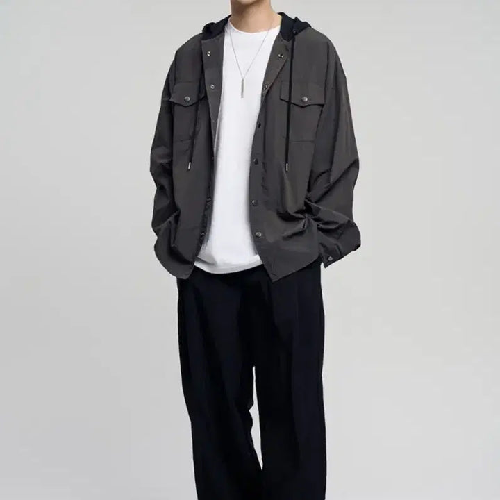 [BUNJANG] Slow Acid House Nylon Hooded Shirt - Charcoal, Size S / 슬로우애시드하우스 나일론 후드 셔츠 s