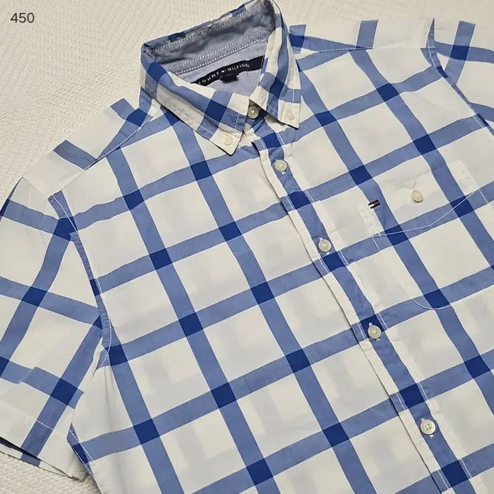 [BUNJANG] Tommy Hilfiger Blue Check Short Sleeve Shirt / 타미힐피거 블루 체크 반팔 셔츠 국내M