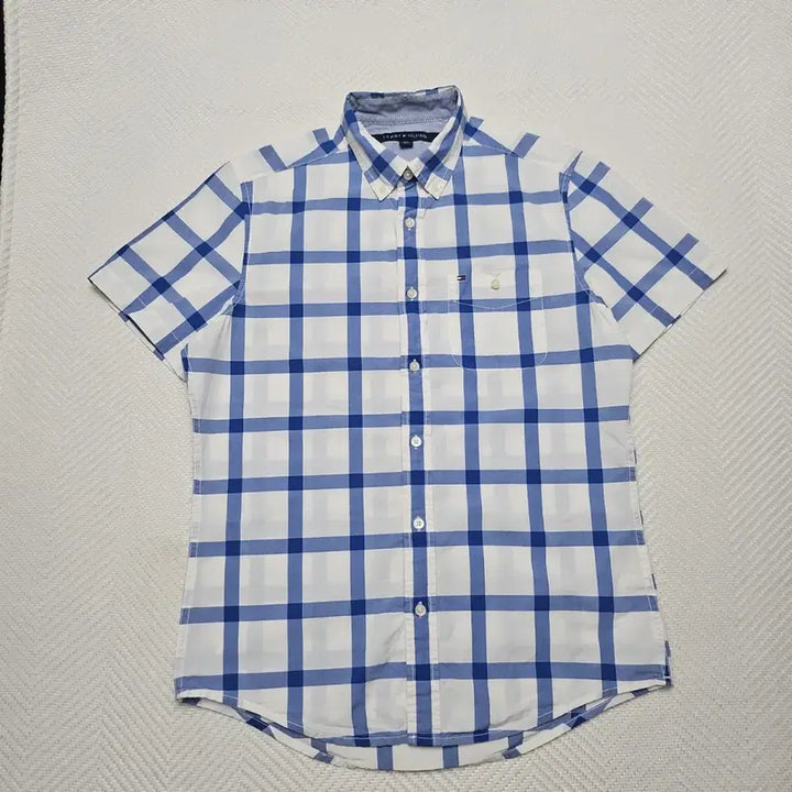 [BUNJANG] Tommy Hilfiger Blue Check Short Sleeve Shirt / 타미힐피거 블루 체크 반팔 셔츠 국내M