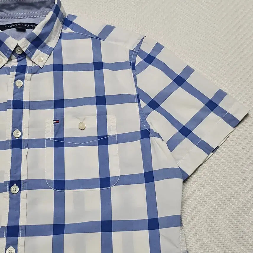 [BUNJANG] Tommy Hilfiger Blue Check Short Sleeve Shirt / 타미힐피거 블루 체크 반팔 셔츠 국내M