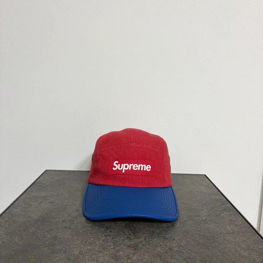 [BUNJANG] Supreme Box Logo Leather Visor Camp Cap Red Blue / (OS) 슈프림 박스로고 캠프캡 모자 레더 바이저 레드 블루