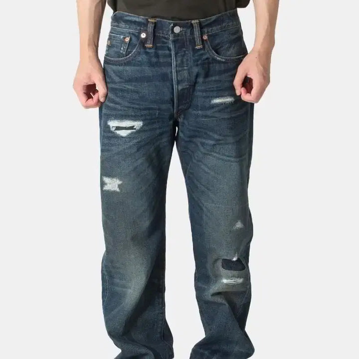 [BUNJANG] RRL Straight Fit Holy Washing Denim Jeans 33x32 / RRL 스트레이트 핏 홀리 워싱 데님 진 33x32