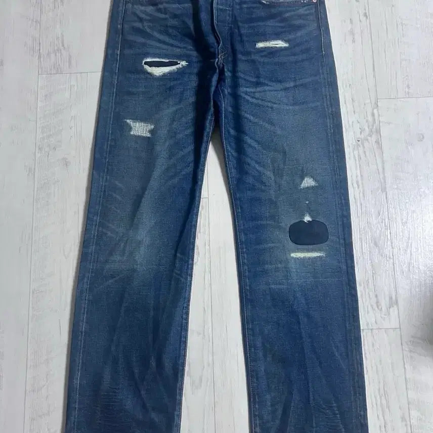[BUNJANG] RRL Straight Fit Holy Washing Denim Jeans 33x32 / RRL 스트레이트 핏 홀리 워싱 데님 진 33x32