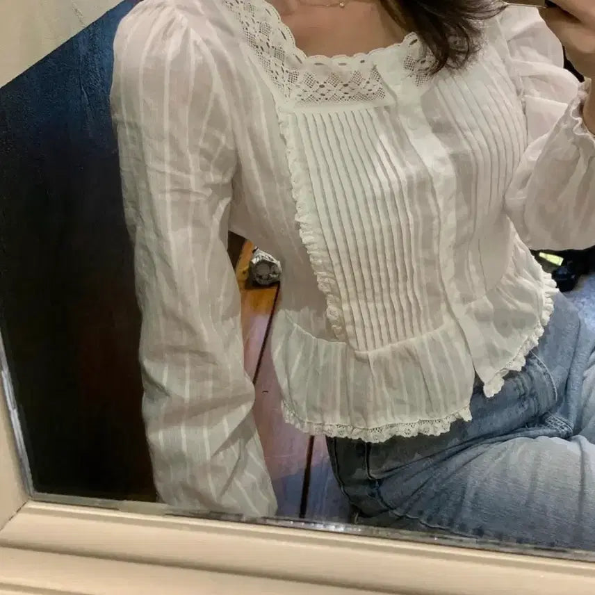 [BUNJANG] Jude Market Square Lace Blouse / [새 상품] 쥬드마켓 스퀘어 레이스 블라우스