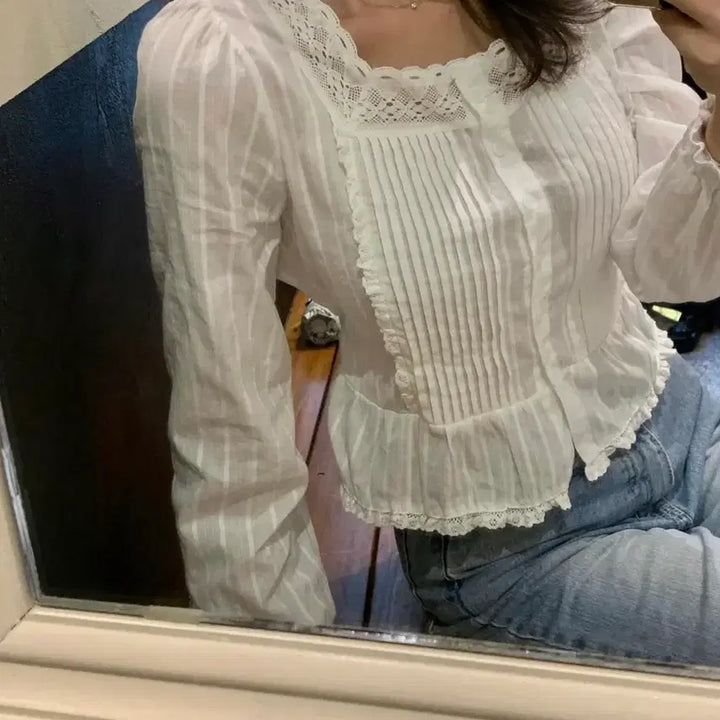 [BUNJANG] Jude Market Square Lace Blouse / [새 상품] 쥬드마켓 스퀘어 레이스 블라우스