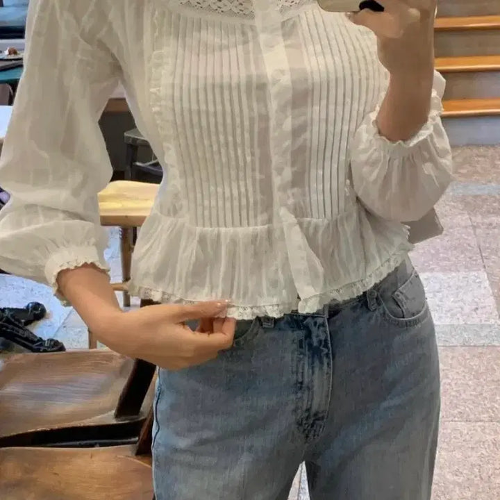 [BUNJANG] Jude Market Square Lace Blouse / [새 상품] 쥬드마켓 스퀘어 레이스 블라우스