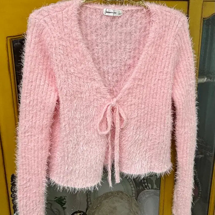 [BUNJANG] Lovely Pink Crop Knit Cardigan and Camisole Set / 새상품 반값택포) 러블리 핑크 크롭 니트 가디건/나시 세트