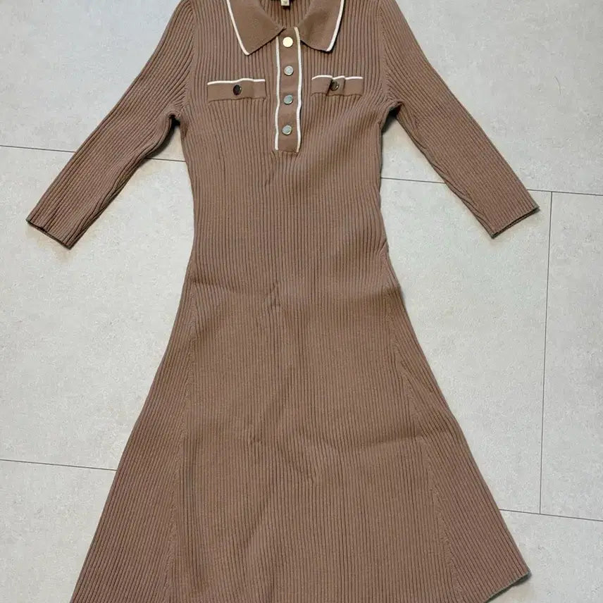 [BUNJANG] Maje Camel Ribbed Collar Knit Dress Size 38 / 한섬 마쥬 카멜 골지 카라 니트 원피스 38 베이지