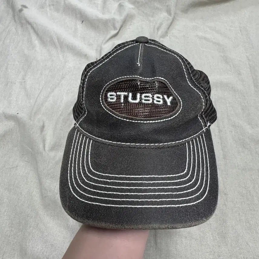 [BUNJANG] Stussy Brown Washed Leather Mesh Ball Cap / 스투시 브라운 워싱 레더 메쉬 볼캡
