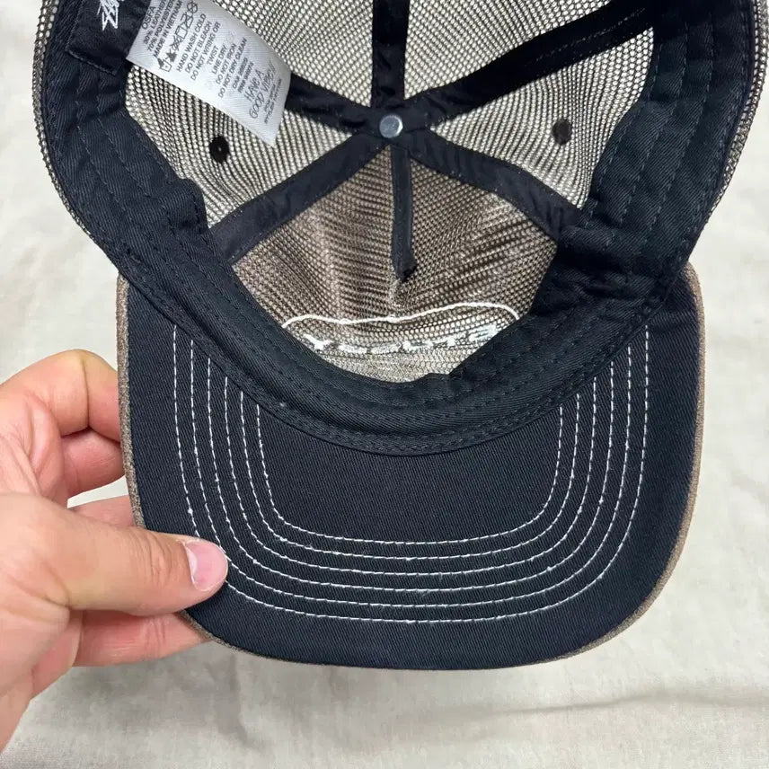 [BUNJANG] Stussy Brown Washed Leather Mesh Ball Cap / 스투시 브라운 워싱 레더 메쉬 볼캡