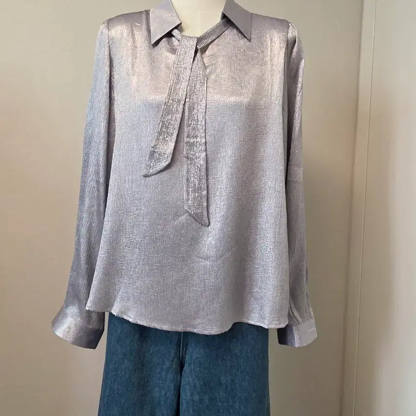 [BUNJANG] Ribbon Tie Blouse Lavender / 리본타이 셔츠 블라우스 연보라