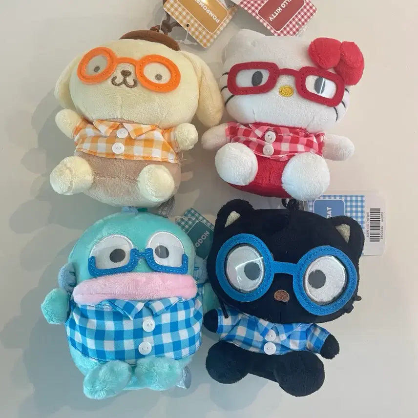 [BUNJANG] Sanrio Hangyodon Hello Kitty Chococat Pompompurin Nerd Glasses Plush Keychain / 새상품 한교동 헬로키티 초코캣 폼폼푸린 너드 안경 인형 키링 산리오 정품