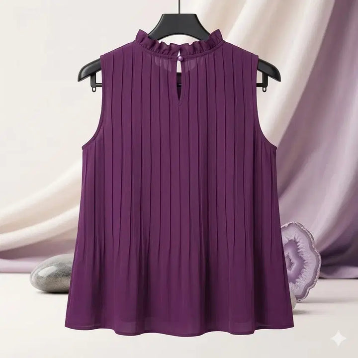 [BUNJANG] Deep Purple Ruffle Neck Accordion Pleats Long Blouse / (새제품/미착용) 딥퍼플 프릴넥 아코디언 플리츠 롱 블라우스