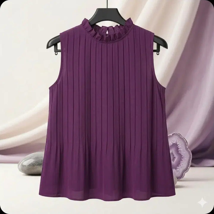 [BUNJANG] Deep Purple Ruffle Neck Accordion Pleats Long Blouse / (새제품/미착용) 딥퍼플 프릴넥 아코디언 플리츠 롱 블라우스