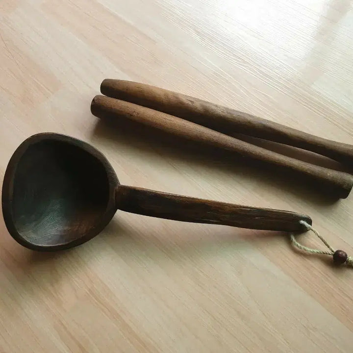 [BUNJANG] Vintage Wooden Ladle and Laundry Mallet Set / 옛날 바가지와 다듬이 방망이