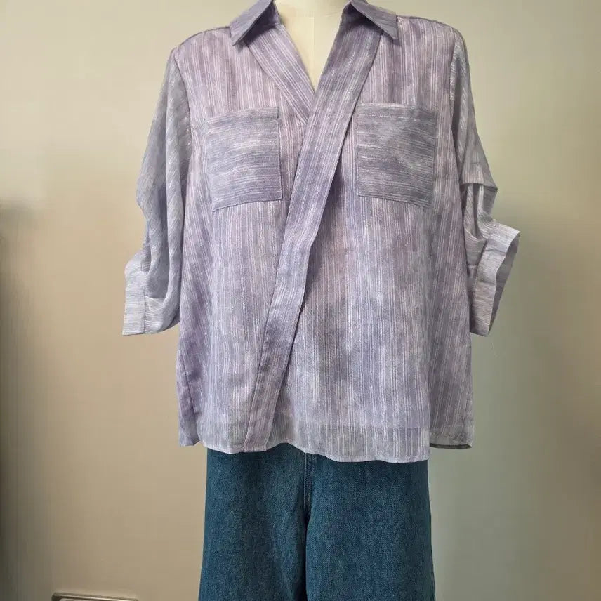 [BUNJANG] Purple Collared Blouse / 여름 카라셔츠 퍼플 블라우스 카라블라우스