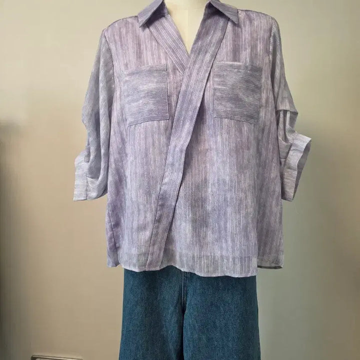 [BUNJANG] Purple Collared Blouse / 여름 카라셔츠 퍼플 블라우스 카라블라우스