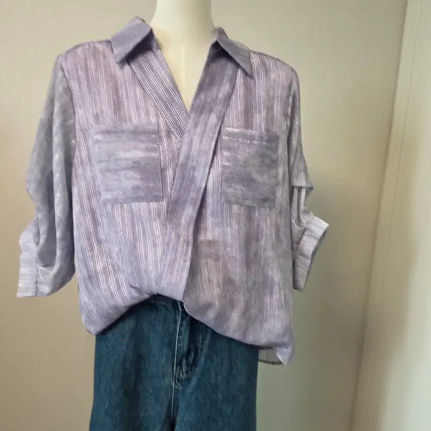 [BUNJANG] Purple Collared Blouse / 여름 카라셔츠 퍼플 블라우스 카라블라우스