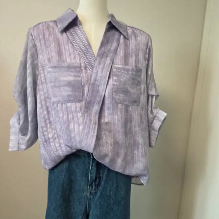 [BUNJANG] Purple Collared Blouse / 여름 카라셔츠 퍼플 블라우스 카라블라우스