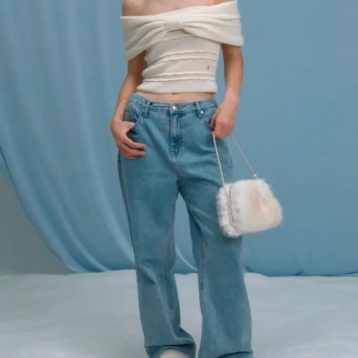 [BUNJANG] TheBarnet Ribbon Off-Shoulder Short-Sleeve Knit Ivory / 더바넷 리본 오프숄더 반팔 니트 아이보리