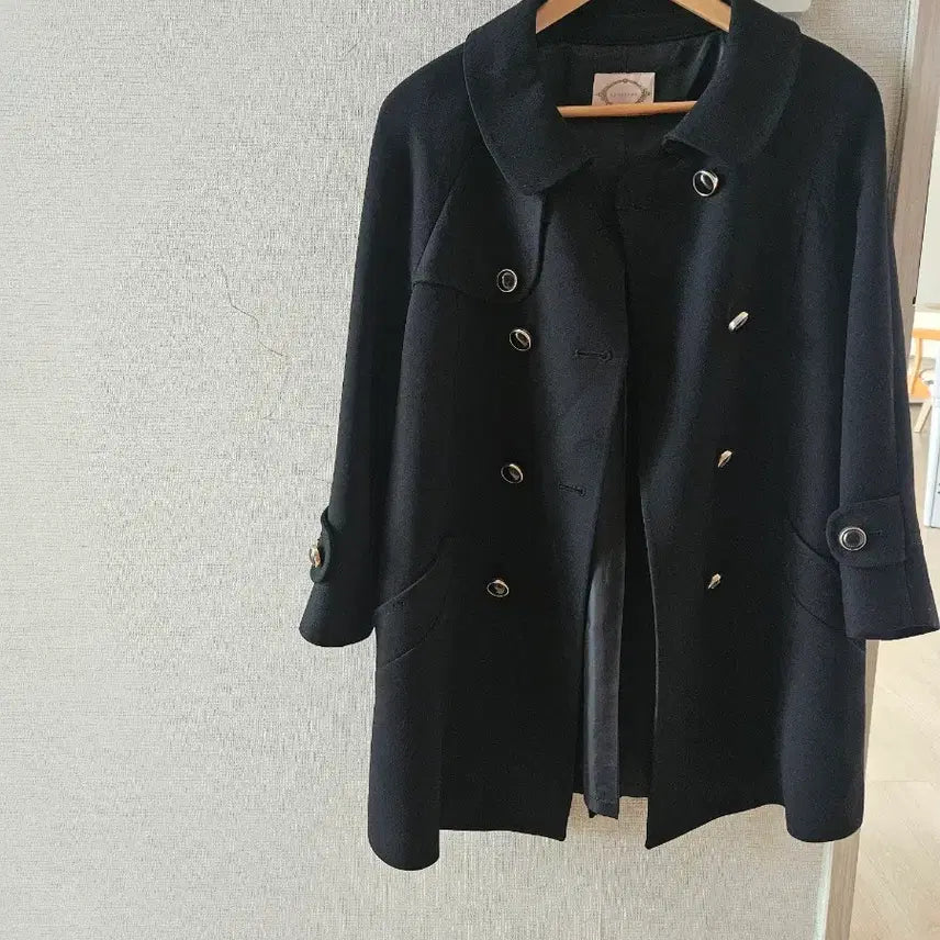 [BUNJANG] Lenibon Black Double Button Coat Size 55 / 레니본 블랙 더블 버튼 코트 55