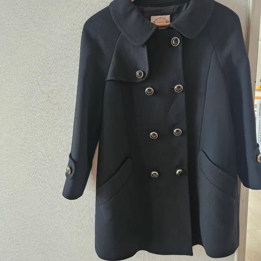 [BUNJANG] Lenibon Black Double Button Coat Size 55 / 레니본 블랙 더블 버튼 코트 55