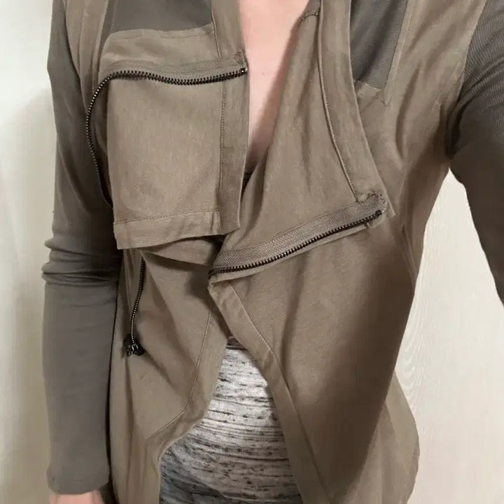 [BUNJANG] Rick Owens Rickmats Asymmetrical High Neck Khaki Brown Slave Jacket / 릭맛 락시크 사선 하이넥 카키 브라운 슬레이브 자켓