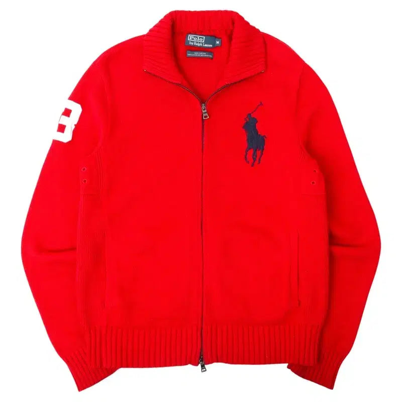 [BUNJANG] Polo Ralph Lauren Red Big Pony Knit Zip-Up Jacket / 폴로 랄프로렌 레드 빅포니 니트 집업 자켓