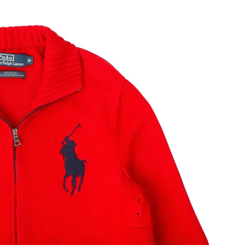 [BUNJANG] Polo Ralph Lauren Red Big Pony Knit Zip-Up Jacket / 폴로 랄프로렌 레드 빅포니 니트 집업 자켓