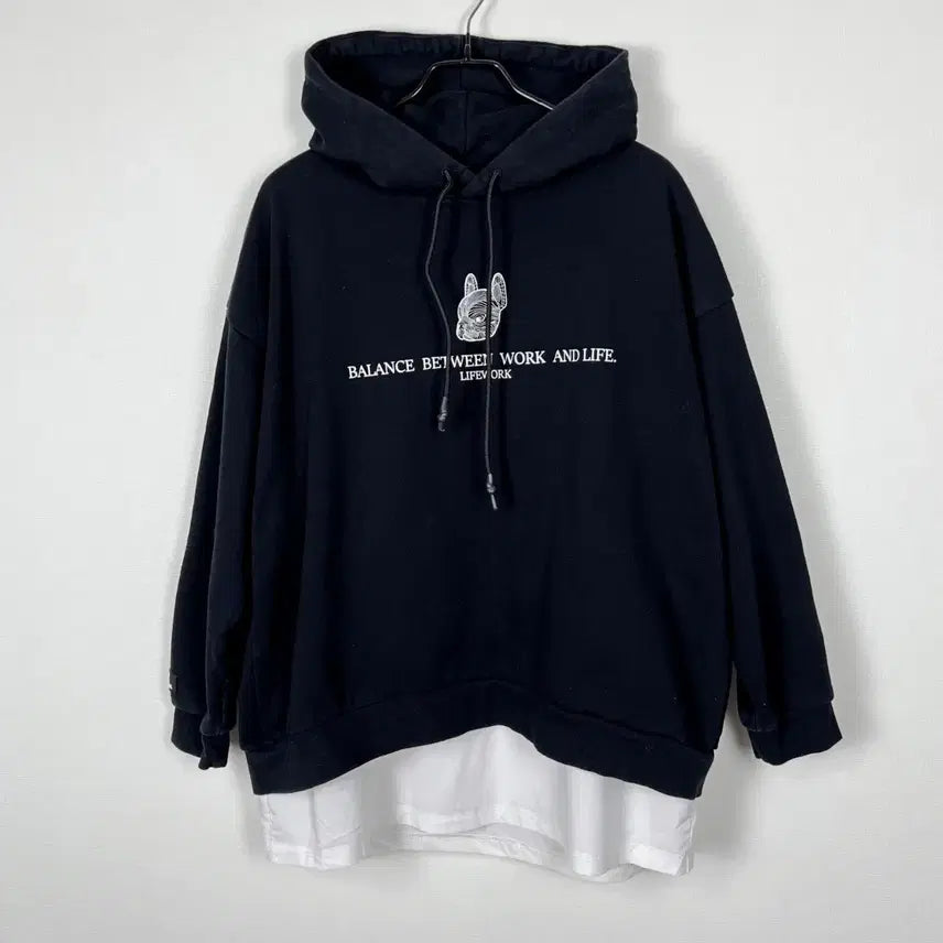 [BUNJANG] Life Work Layered Hoodie Black Vintage / 라이프워크 레이어드 후드티 블랙 맨투맨 F 라덴 빈티지