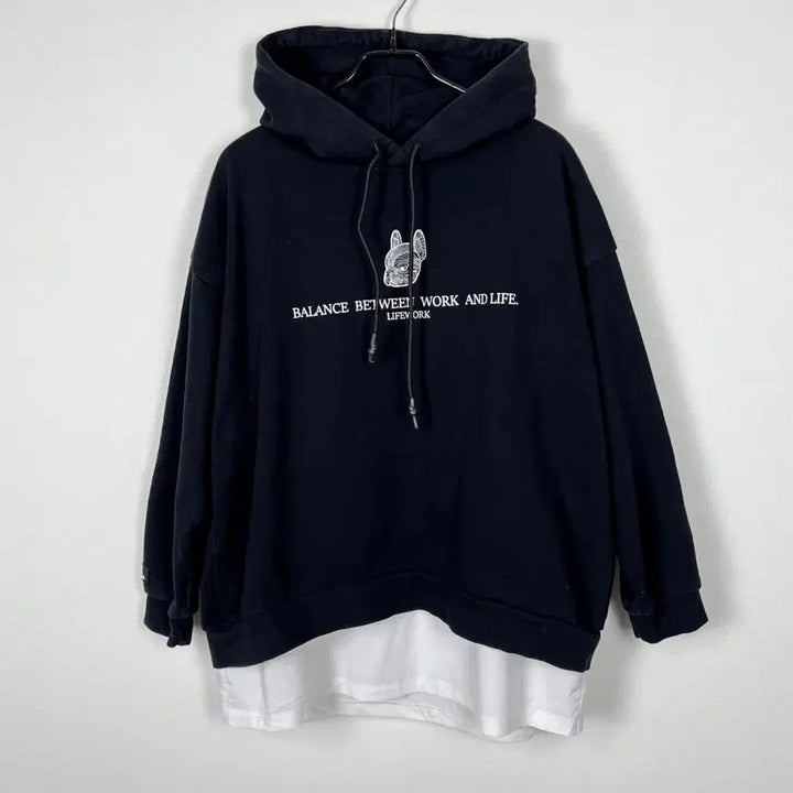 [BUNJANG] Life Work Layered Hoodie Black Vintage / 라이프워크 레이어드 후드티 블랙 맨투맨 F 라덴 빈티지