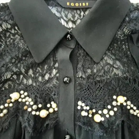 [BUNJANG] EGOIST Lace Pearl Black Blouse / 에고이스트 레이스 진주 블랙 블라우스 에고이스트