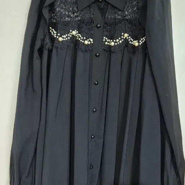 [BUNJANG] EGOIST Lace Pearl Black Blouse / 에고이스트 레이스 진주 블랙 블라우스 에고이스트