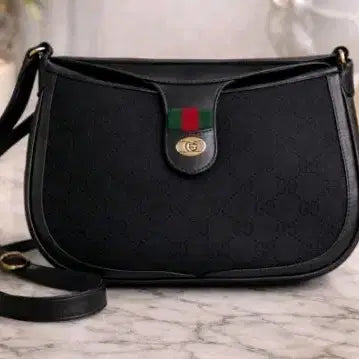 [BUNJANG] Gucci Monogram Black Leather Canvas Shoulder Bag / (정품)구찌 크로스백