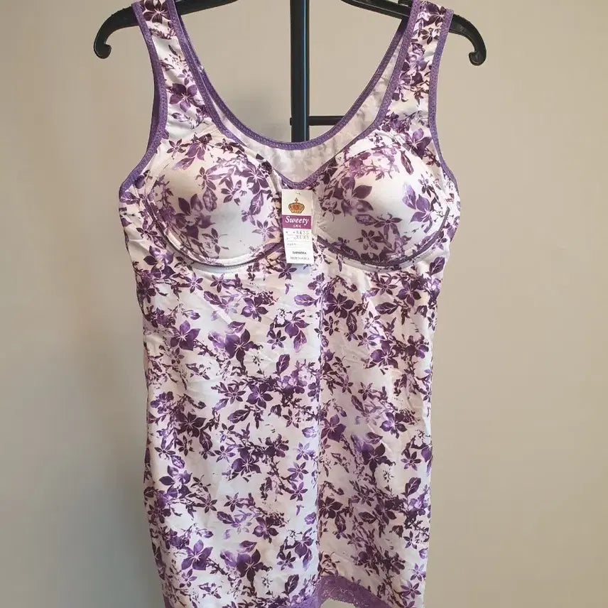 [BUNJANG] Sweety Purple Flower Pattern Bra Tank Top XL (Set of 2) / (새상품)퍼플 플라워 여성 브라런닝 XL 85 2개일괄