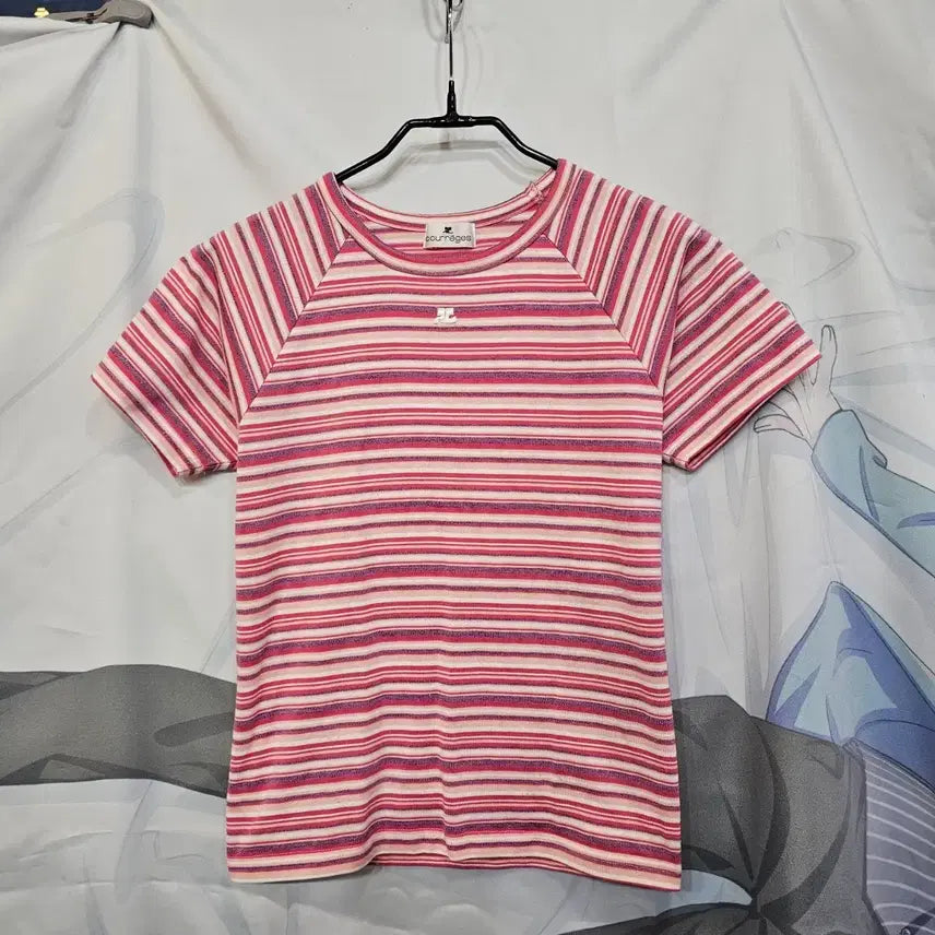 [BUNJANG] Courreges Logo Stripe Short Sleeve T-Shirt / 꾸레쥬 로고 스트라이프 반팔 티셔츠