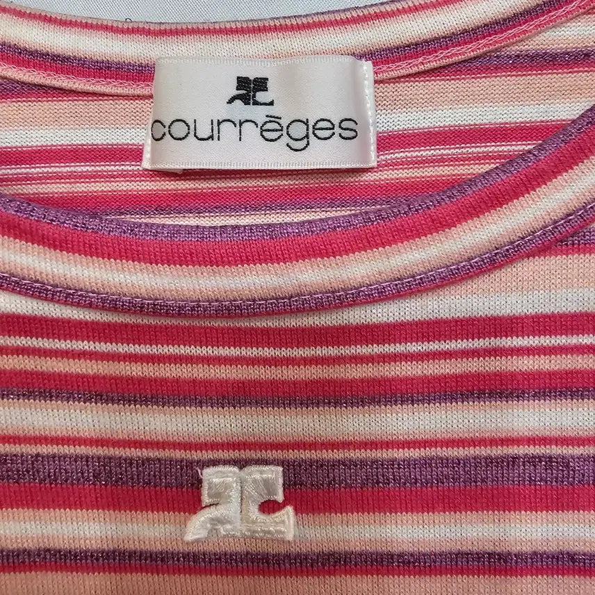 [BUNJANG] Courreges Logo Stripe Short Sleeve T-Shirt / 꾸레쥬 로고 스트라이프 반팔 티셔츠