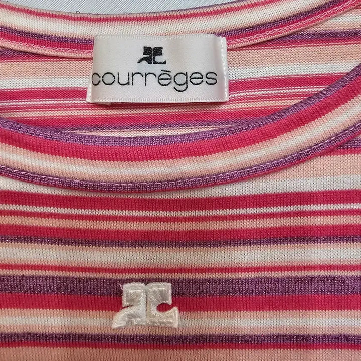 [BUNJANG] Courreges Logo Stripe Short Sleeve T-Shirt / 꾸레쥬 로고 스트라이프 반팔 티셔츠