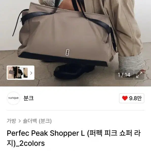 [BUNJANG] Blink Perfect Peak Shopper L Beige Unisex Bag / 분크 퍼펙 피크 쇼퍼 L 베이지 새상품 남.녀 공용