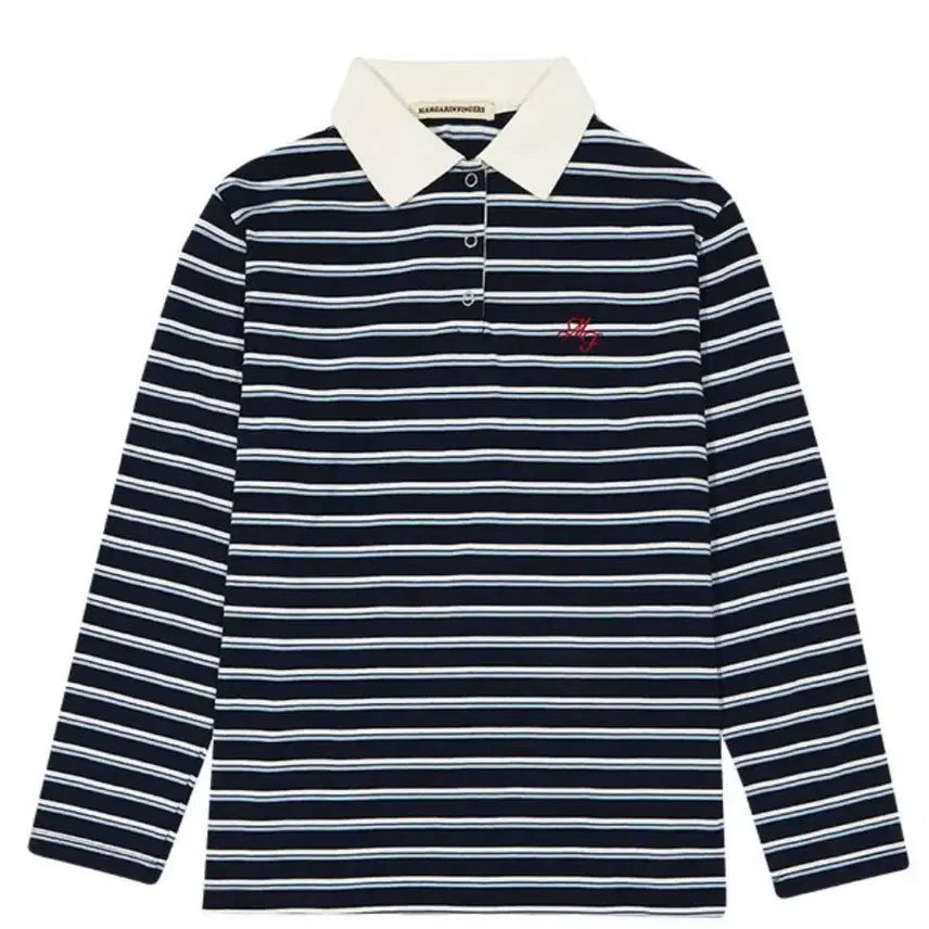 [BUNJANG] Margarine Fingers Stripe PK T-shirt Navy / 마가린핑거스 스트라이프 PK 티셔츠 네이비