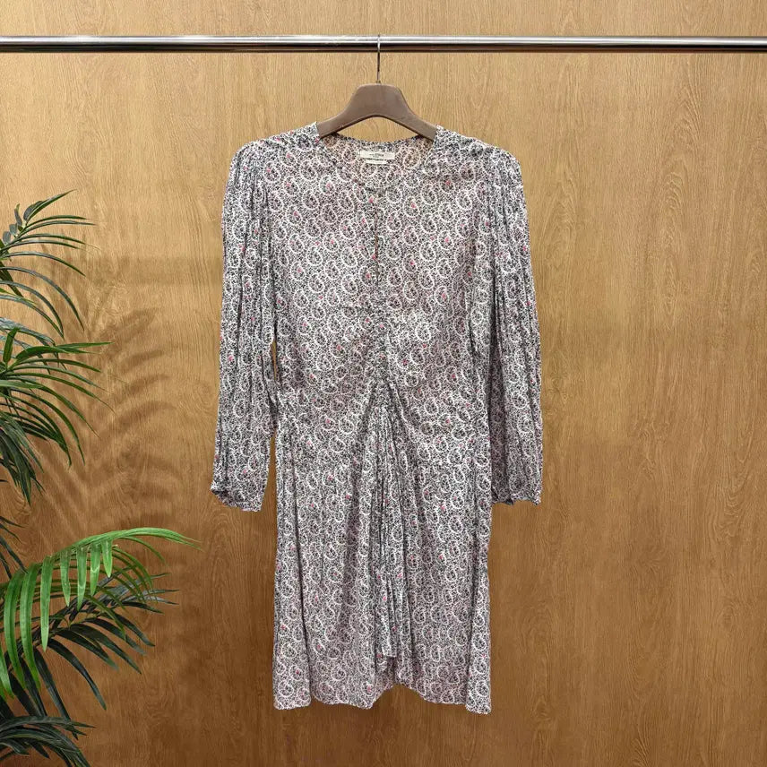 [BUNJANG] Isabel Marant Etoile Floral Pattern Shirring Dress with Drape Detail - Ivory / 이자벨마랑 에뚜왈 플라워 패턴 셔링 원피스 드레이프 디테일 아이보리