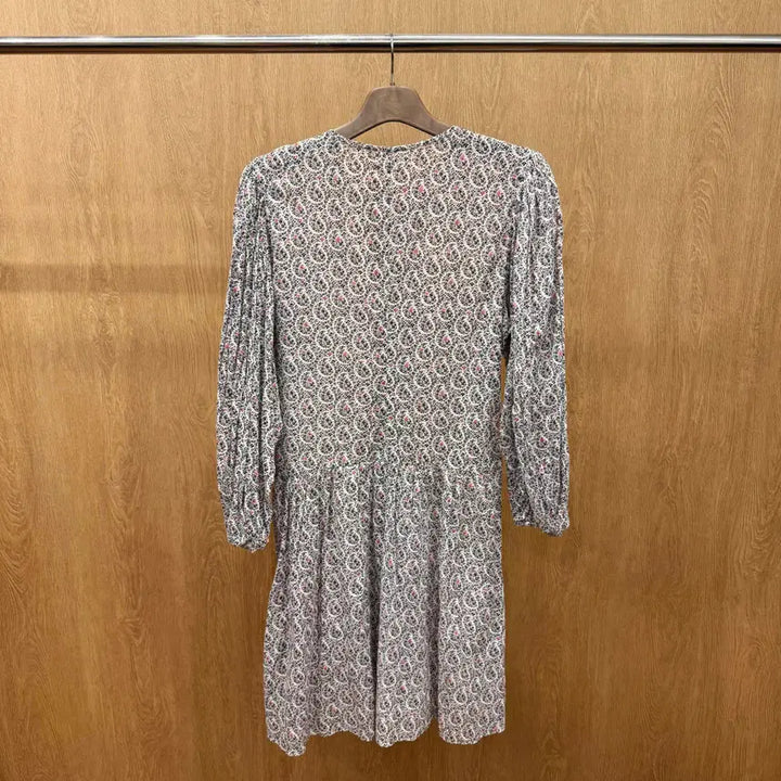 [BUNJANG] Isabel Marant Etoile Floral Pattern Shirring Dress with Drape Detail - Ivory / 이자벨마랑 에뚜왈 플라워 패턴 셔링 원피스 드레이프 디테일 아이보리