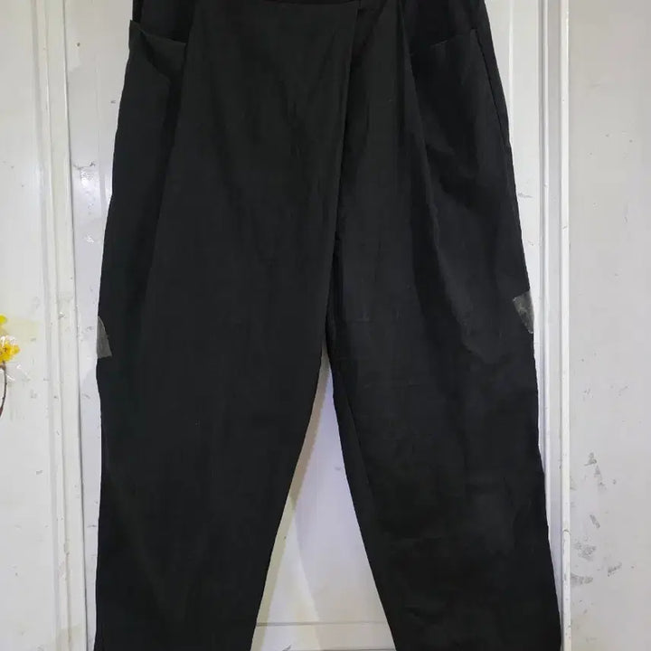 [BUNJANG] Black Linen Blend Wide Banding Baggy Pants / 여름  검정 마 린넨 고급스러운 와이드 밴딩 베기통바지   허리30까지
