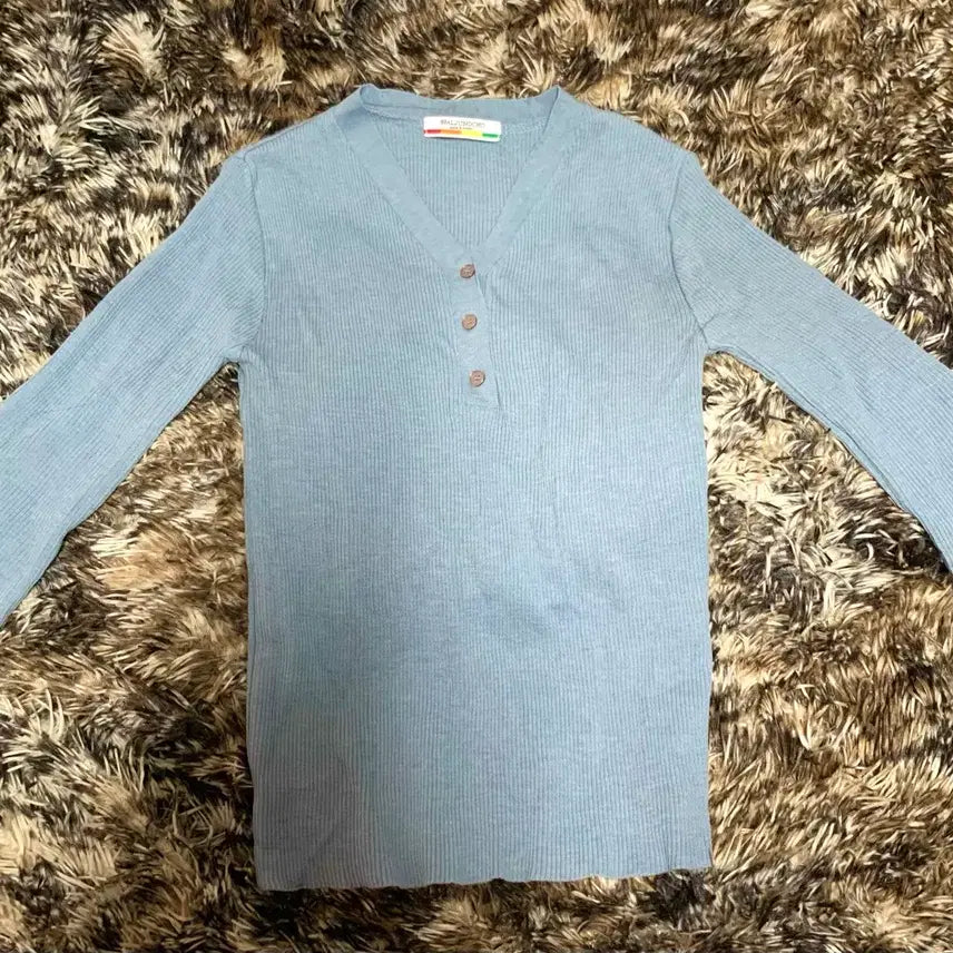 [BUNJANG] Blue Ribbed Knit Short Sleeve T-Shirt / 여름옷// 핏이 예쁜 블루 골지 니트 반팔티